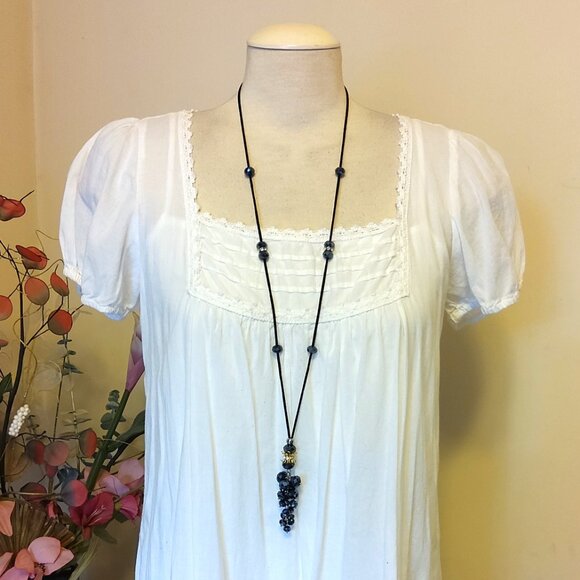 NEW Shelley Long Black Leather Necklace Black Beads Dangle Pendant with Earrings - Picture 6 of 8